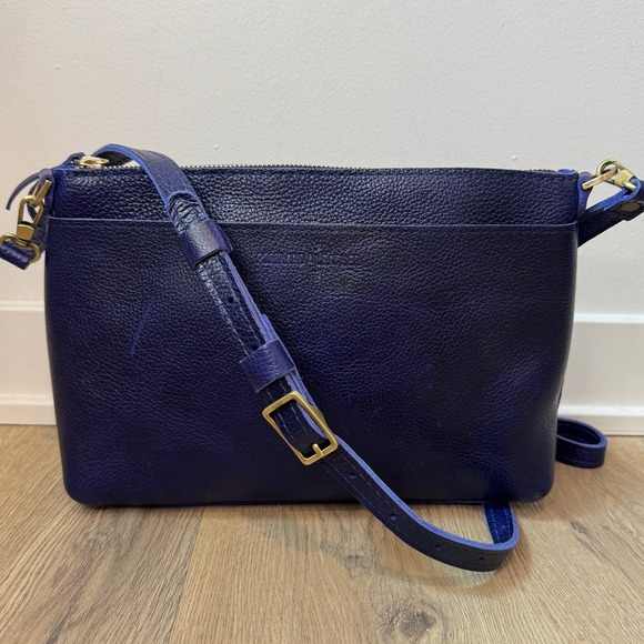 portland leather goods Handbags - Portland Leather Goods Indigo Blue Pebbled Leather Crossbody Bag Zip Top Handbag